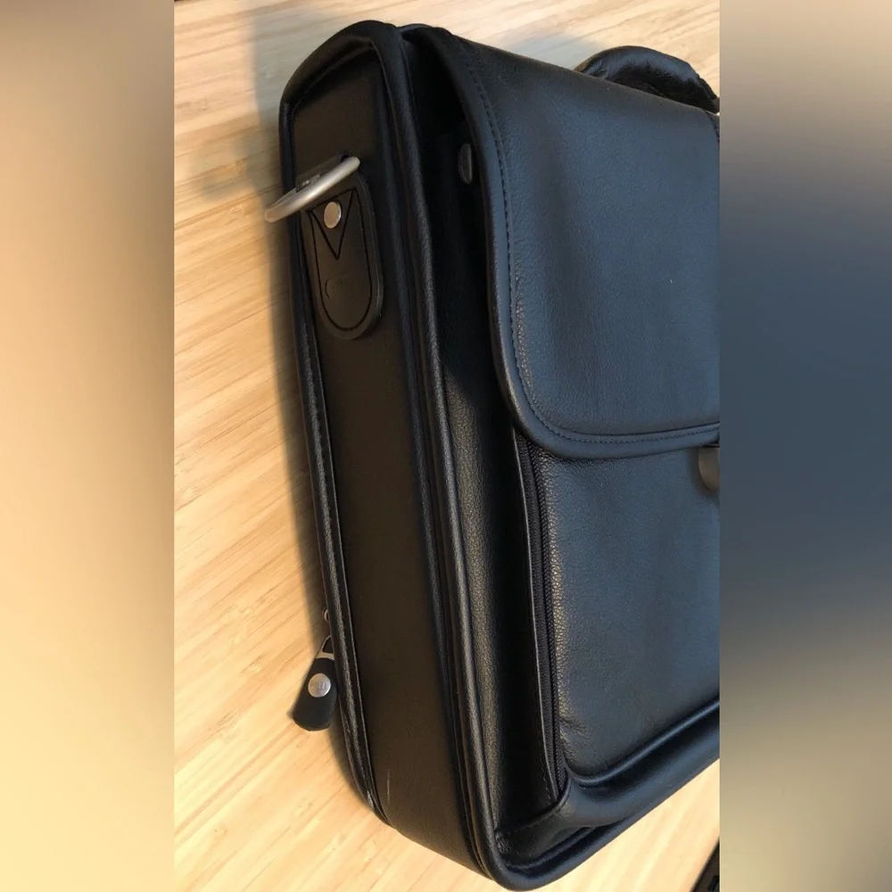 Vintage Dell Unisex Faux Black Leather Laptop Briefcase, with Strap, 16”x13”x4”